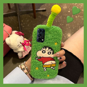 毛绒绒天线蜡笔小新适用opporeno4手机壳reno3pro毛茸茸3元气版5k卡通5+十5g可爱oppo个性超萌绒毛秋冬季趣味