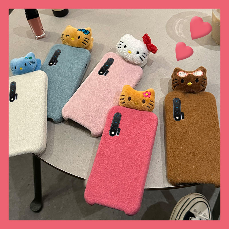 秋冬季绒布毛绒可爱立体猫咪手机壳