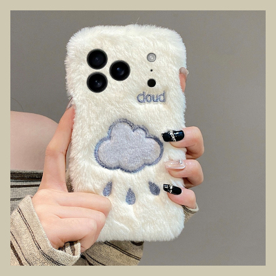 ins风刺绣下雨天适用苹果17promax手机壳华为pura80荣耀400pro小米15云朵vivos30毛绒opporeno14秋冬季x300软