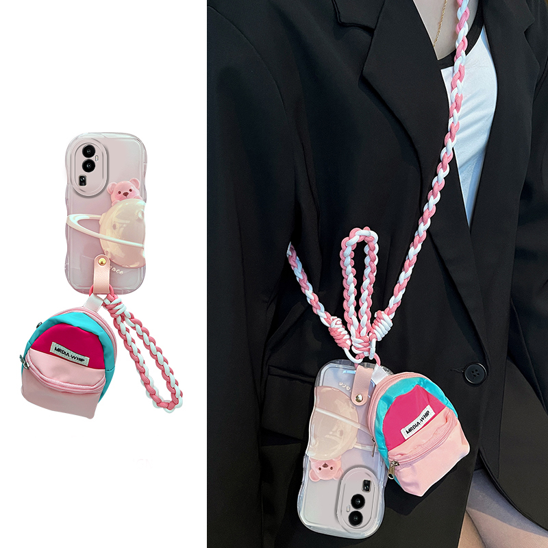 粉色星球适用opporeno10pro+手机壳reon9小熊8立体7可爱6卡通5k零钱包4se斜挎3元气版por背带十oppo硅胶软壳p