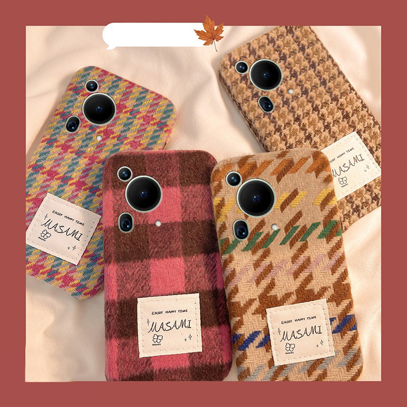 针织格子适用华为pura70pro手机壳p60art千鸟格p50e绒布p40por+十p30韩系p20毛绒绒p10plus毛毛p9硅胶秋冬季p