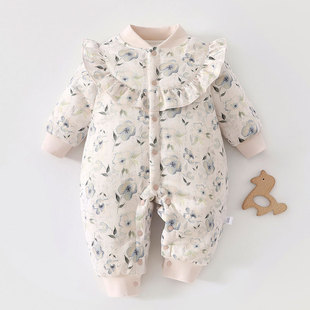 婴儿衣服秋冬季婴幼儿夹棉连体衣宝宝冬装女宝保暖外出服加厚棉衣