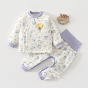 婴儿衣服女宝秋冬季婴幼儿夹棉分体套装宝宝薄棉保暖家居服冬天装
