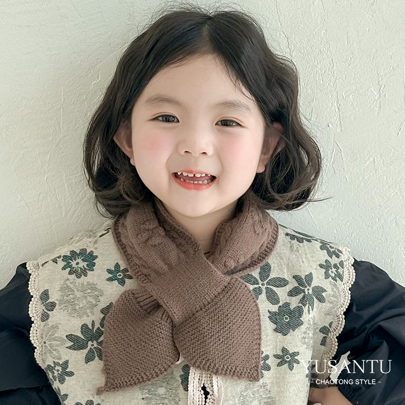 韩版ins宝宝交叉针织围巾秋冬季