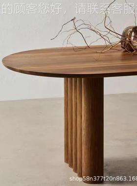 中古原风设木计师样板房餐客餐厅实工作木桌台办公桌椭54613圆形