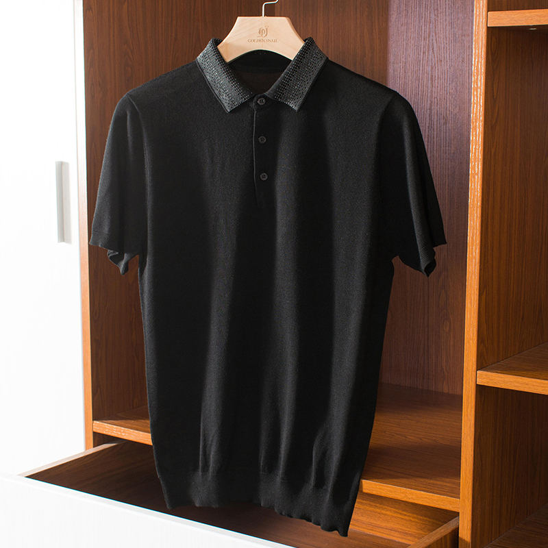 早秋超薄丝光羊毛可机洗翻领t恤