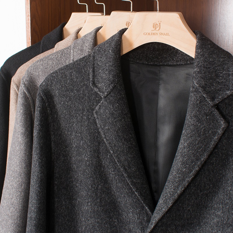 双面呢西装领单排扣斜纹羊毛大衣