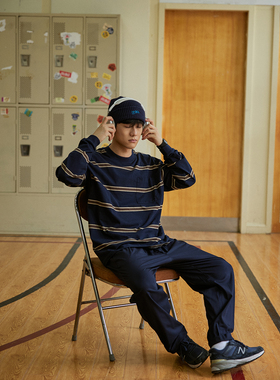 GWDS CITYBOY日系休闲宽松圆领定制310g条纹长袖情侣复古T恤