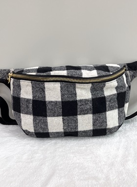 外贸尾货STONEY*CLOVER毛呢格子胸包腰包