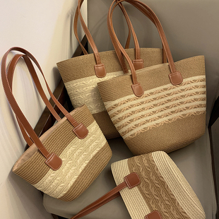粥可可手工草编包编织包女春夏海边度假沙滩包水桶包大容量单肩包