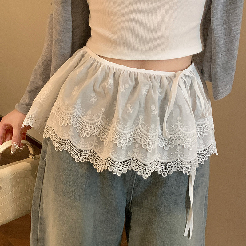 韩国小众设计白色蕾丝屁帘女春夏叠穿显瘦短款系带裙帘围裙半身裙