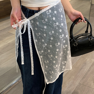 系带叠穿屁帘 个性 韩国博主 小众设计蕾丝花边半身纱裙女2025新款