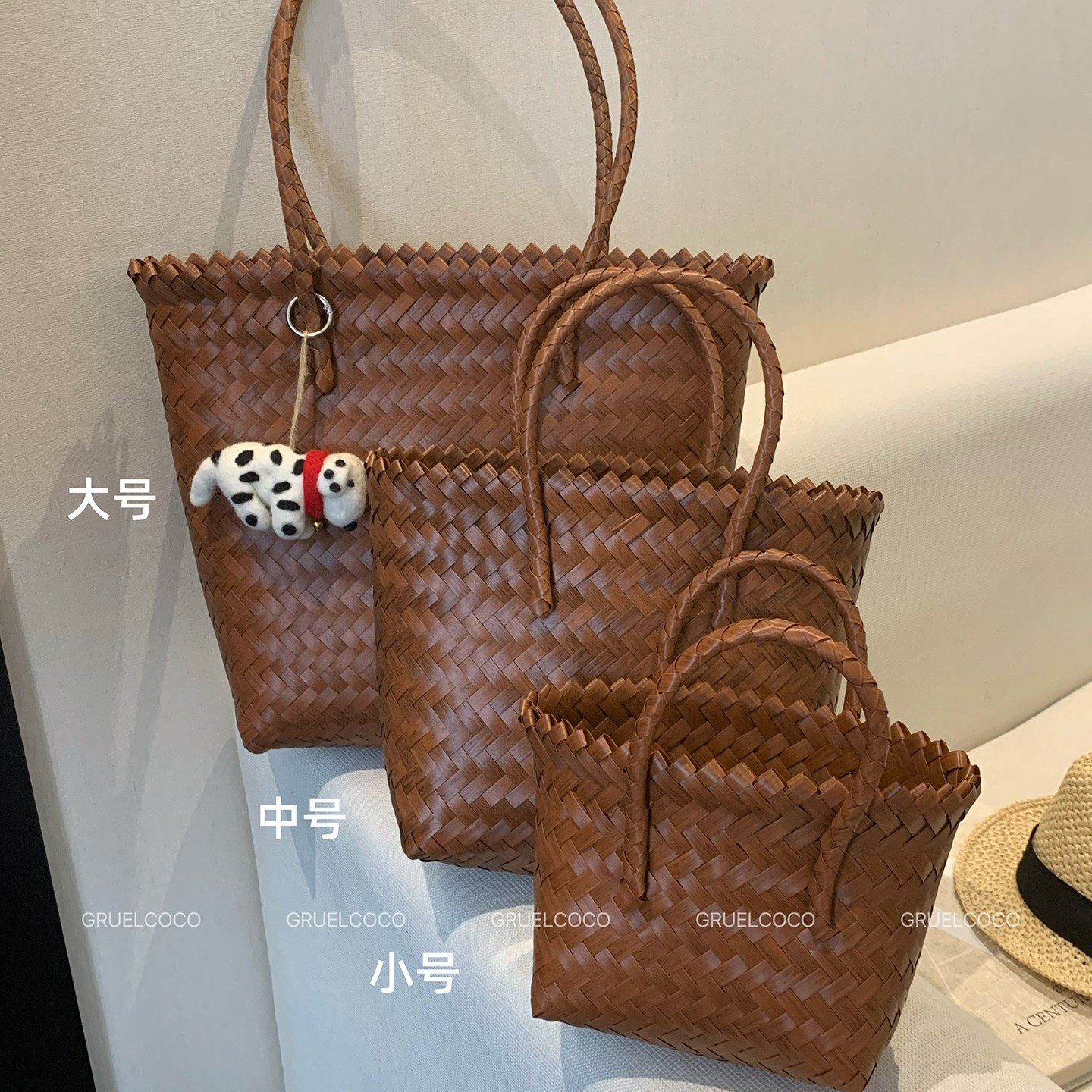 大中小任选！田园风复古棕色藤编包女春夏手工编织包菜篮子手拎包