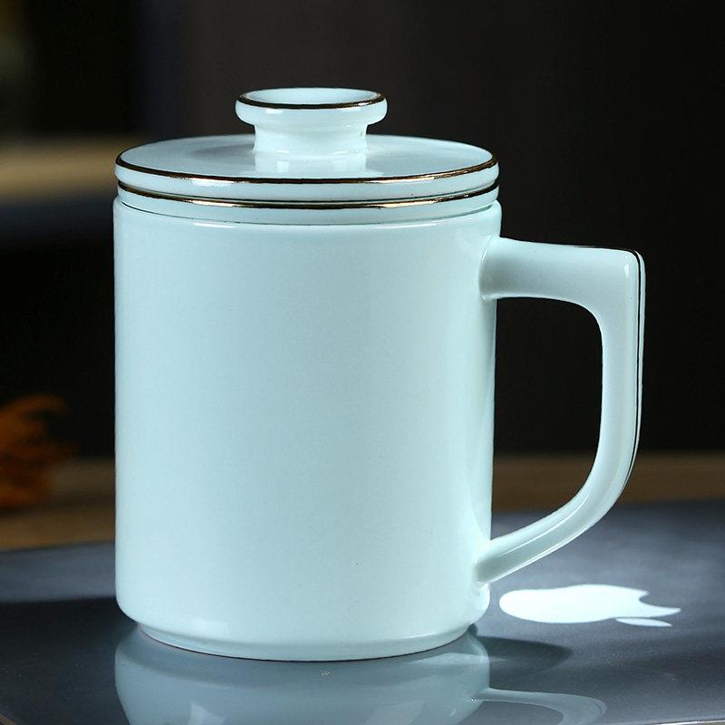 景德镇白瓷泡茶杯茶水分离杯过滤大水杯青瓷办公室带盖子陶瓷杯个