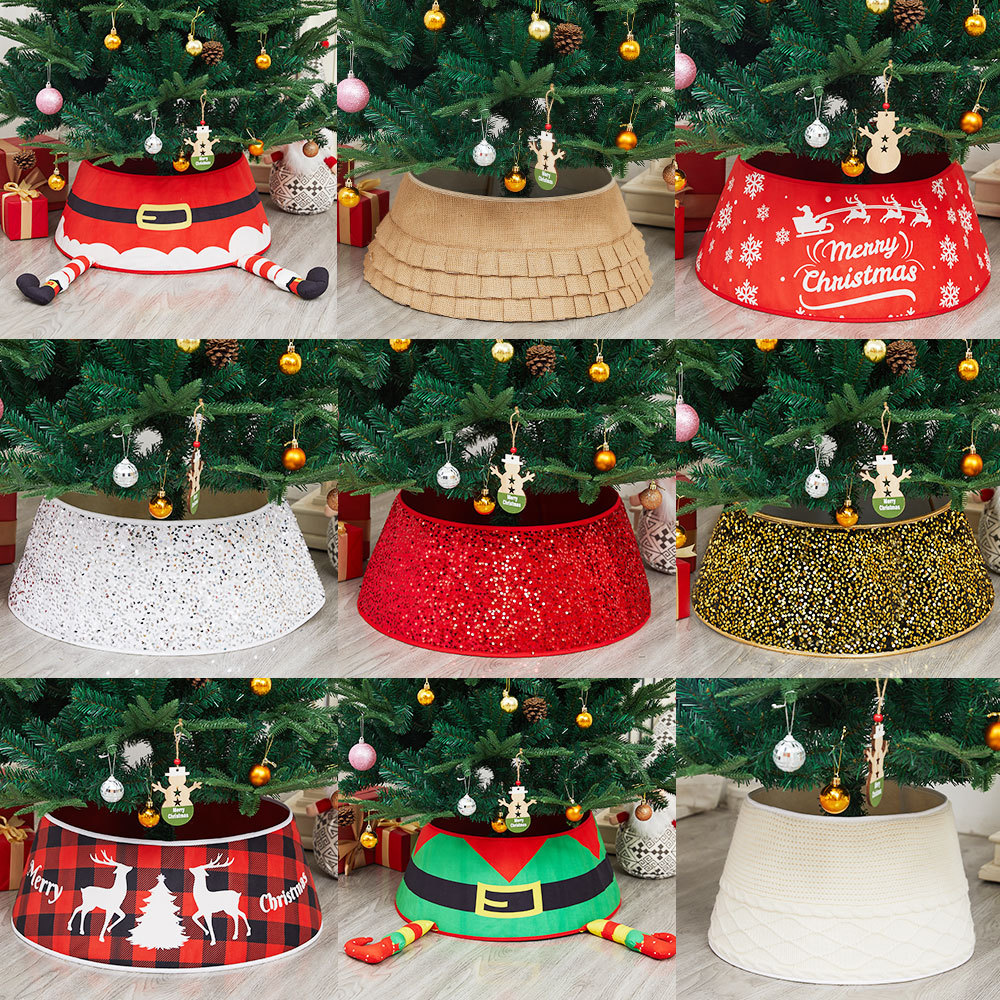 跨境圣诞树围树裙立体圆形黑金亮片场景布置装饰用品圣诞树底座