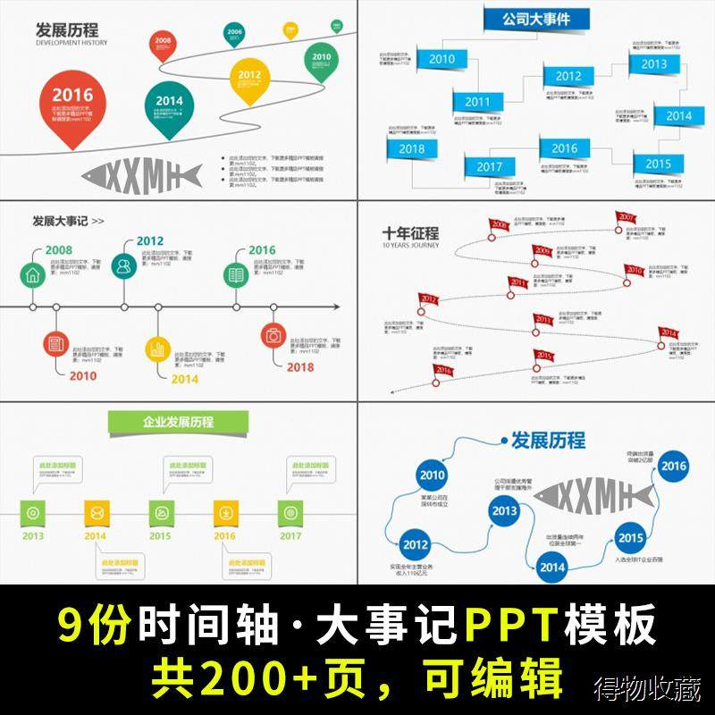 轨迹素材企业公司大事记时间轴线发展历程轨迹节点图形ppt模板