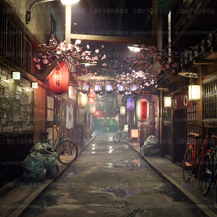 UE4深夜食堂风日本街道店铺3D场景酒居屋面馆关东煮 CG素材