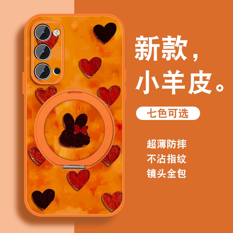 新年款适用opporeno4手机壳女Reno3pro新款红色Reno4se磁吸支架reno3马年元气版带挂绳0pp0全包可爱保护套外