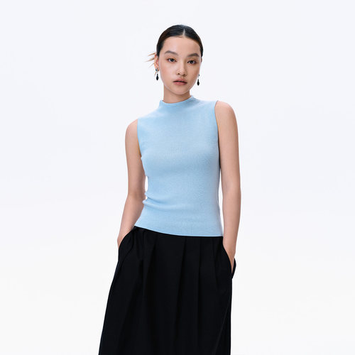 LEpure原创小众简约羊毛针织衫半高领吊带背心女修身无袖针织上衣