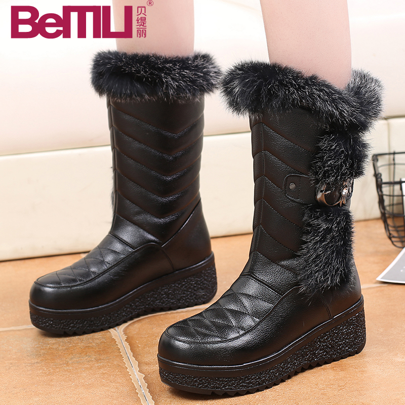 贝缇丽雪地靴冬季兔毛雪地靴真皮