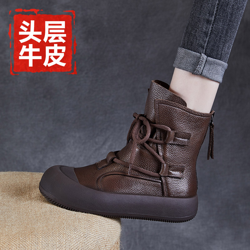 2024秋冬新款纯牛皮厚底罗马靴子