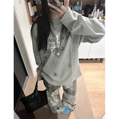 潮牌美式复古卡通字母长