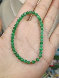 4309-18K金卡4天然缅A翡翠小绿串，有种有色完整度高