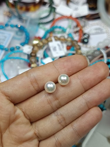 4102-18K金卡7-8天然海水akoya珍珠耳钉2