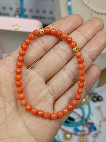 4087-精挑艳丽色卡4.9台料粉海鲜手链，17cm，证书，银配珠