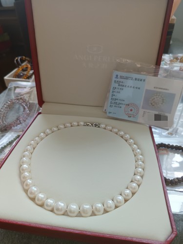 070-大漏！天使家10+-12+珍珠项链。证书。礼盒。
