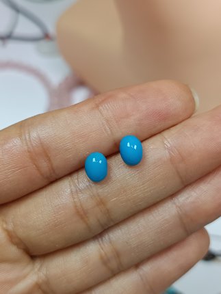 3680-18K金扎克里美松玉化暴力蓝耳钉2，约7.0×5.5mm