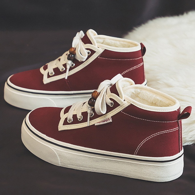 人本高帮加绒帆布鞋女款
