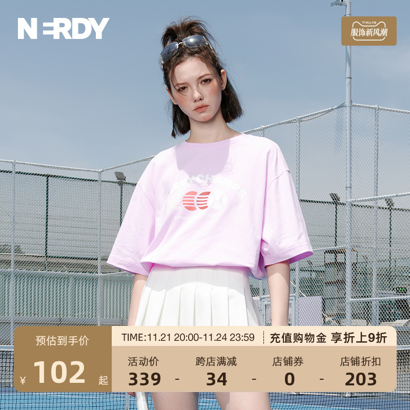 NERDY2023夏秋新品网球主题短袖情侣同款宽松休闲t恤女潮牌上衣