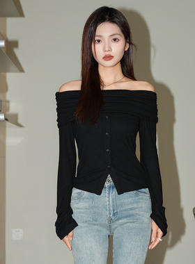 EICON SPACE春夏女士时尚休闲一字肩修身长袖针织衫