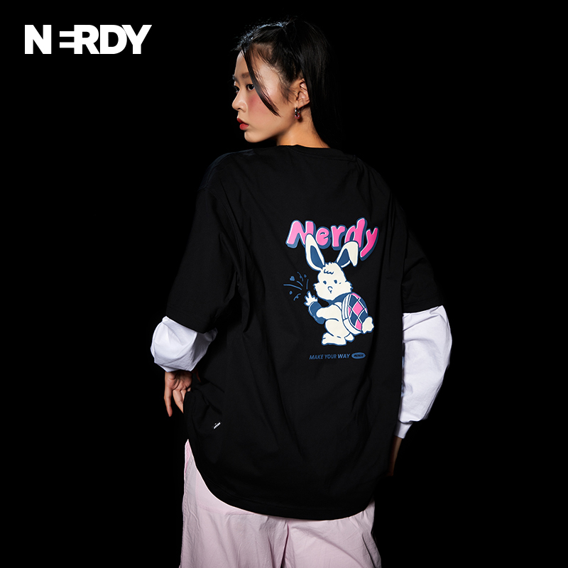 NERDY2023夏季新品兔子系列宽松休闲短袖情侣同款t恤女上衣潮