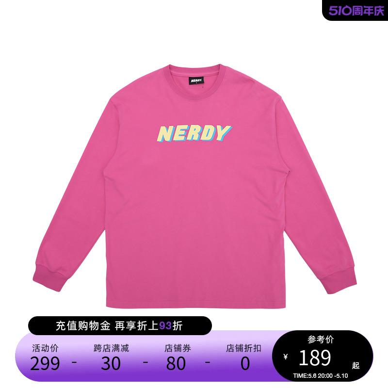 NERDYlogo撞色印花长袖T恤