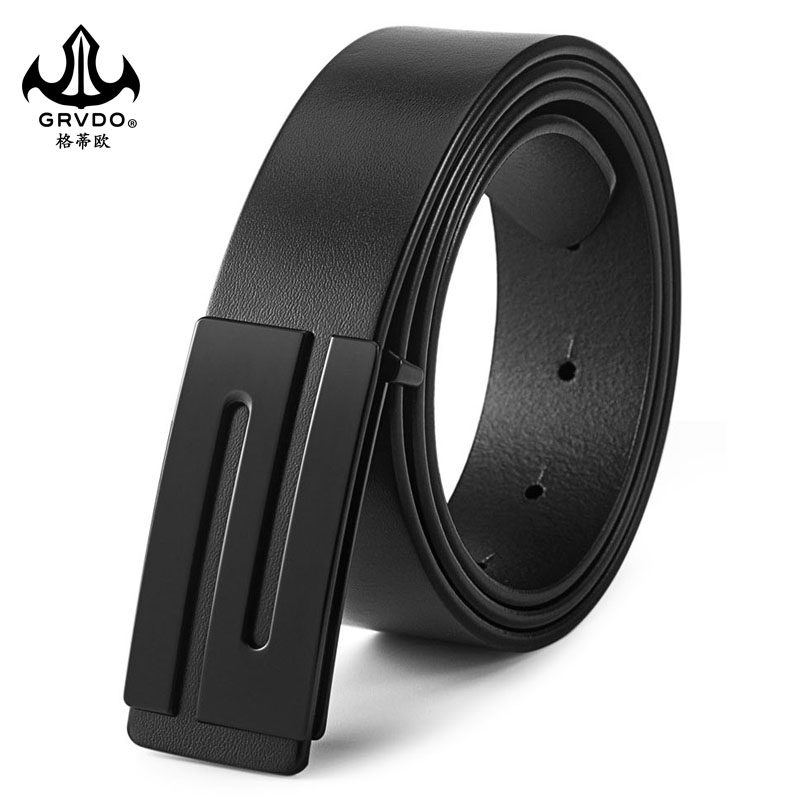 男士平滑扣内穿皮带真皮腰带头层纯牛皮青年商务年轻人字母裤带潮