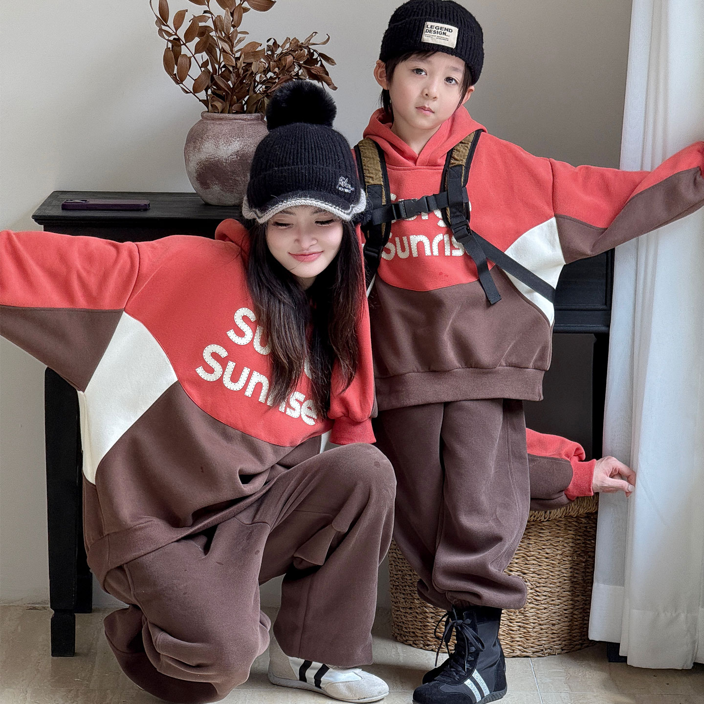 套头连帽卫衣休闲亲子装一家三口四口秋冬装2025新款母女母子韩版