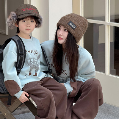 可爱韩版亲子装一家三口四口秋冬装2025新款母女母子卫衣家庭装
