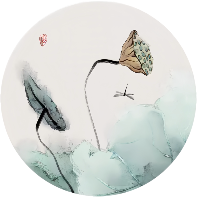 新中式清雅宝莲花圆形墙贴纸办公室茶室内装饰自粘贴画中国风防水