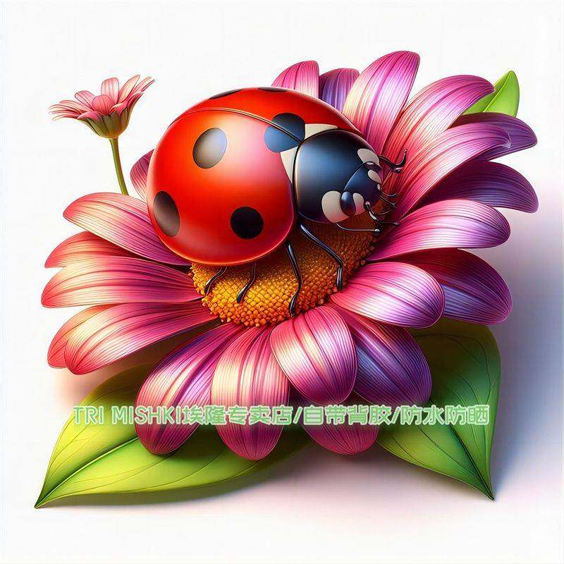 卡通藏在花朵里的七星瓢虫可爱贴纸冰箱马桶防水贴纸衣柜行李箱贴