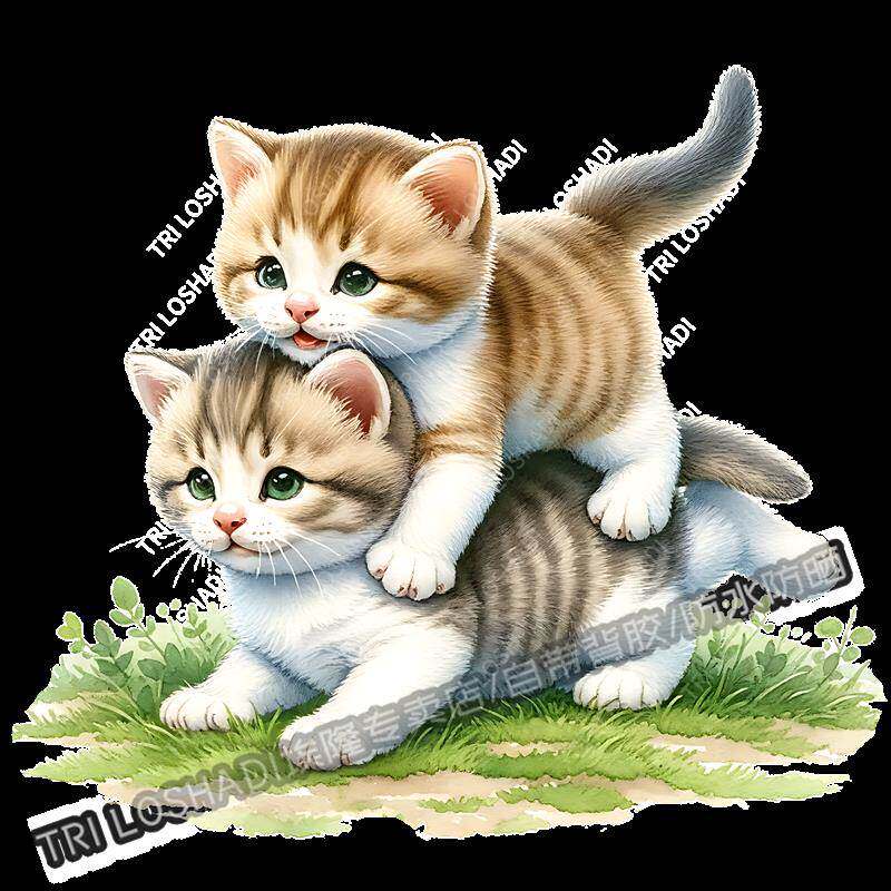 草丛悠闲嬉戏猫咪贴纸墙面装饰幼儿园儿童萌宠汽车贴纸冰箱马桶贴