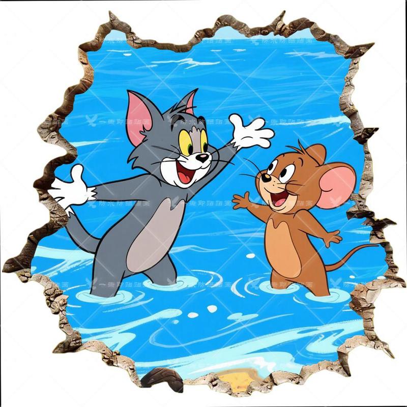 3D视觉汤姆杰瑞游船墙贴画猫和老鼠自粘贴纸汽车贴花旅行箱贴