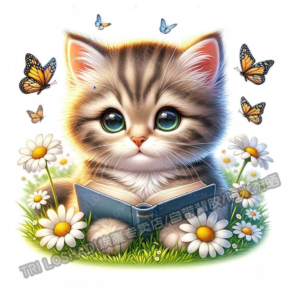 可爱猫咪贴纸电动车汽车遮丑防水贴画墙上门窗冰箱马桶贴画自粘画