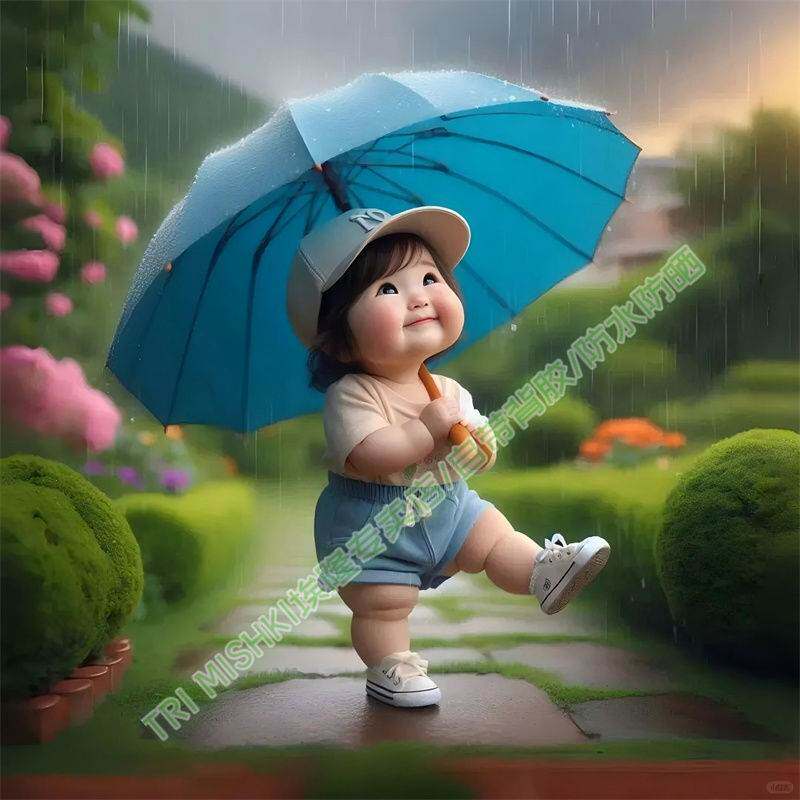 治愈系在雨中快乐玩耍的儿童墙贴卧室衣柜装饰贴纸客厅墙面划痕贴