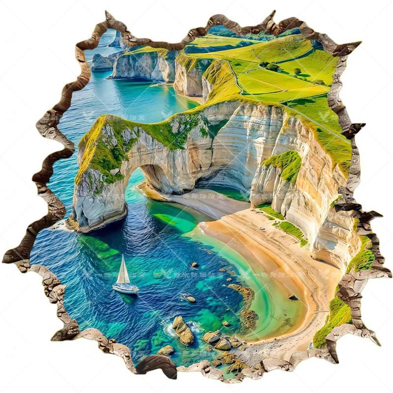 3D立体视觉奇幻海景墙贴画唯美风景汽车贴纸电动车装饰贴壁画