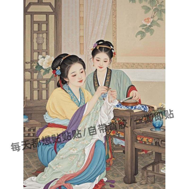 古代丰腴美女海报贴画出租屋卧室墙面门窗装饰美人墙贴装饰贴画纸