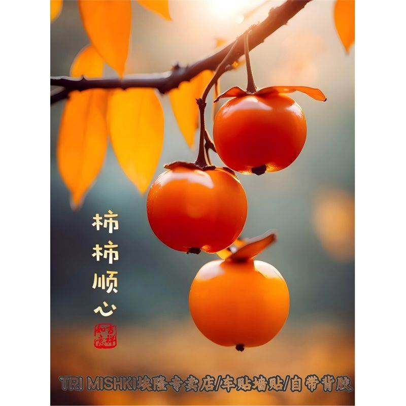 家用高清柿柿如意美好愿景贴纸客厅玄关装饰贴纸书房卧室防水自粘