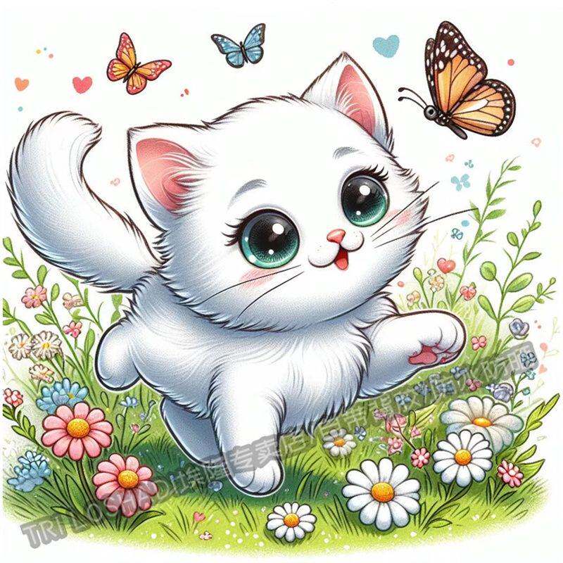 花丛嬉戏蝴蝶猫咪贴纸墙上遮丑装饰贴纸冰箱马桶小猫贴画汽车贴画