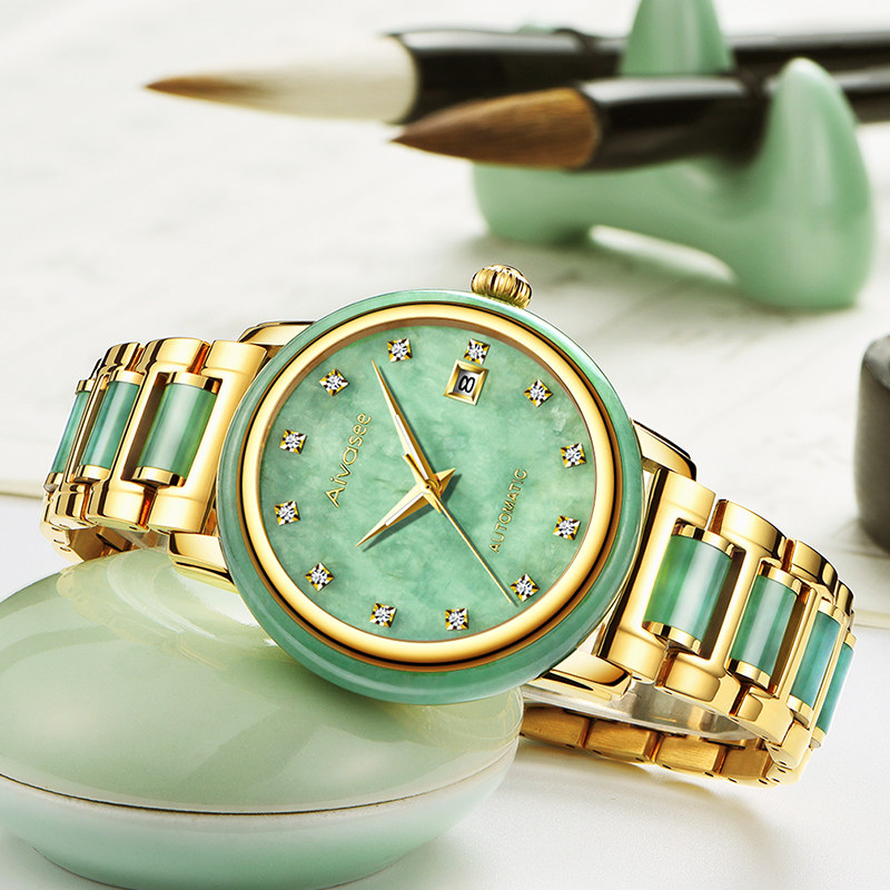 高端贵族手表女款机械表全自动镶钻翡翠玉石金表男正品牌男表女表